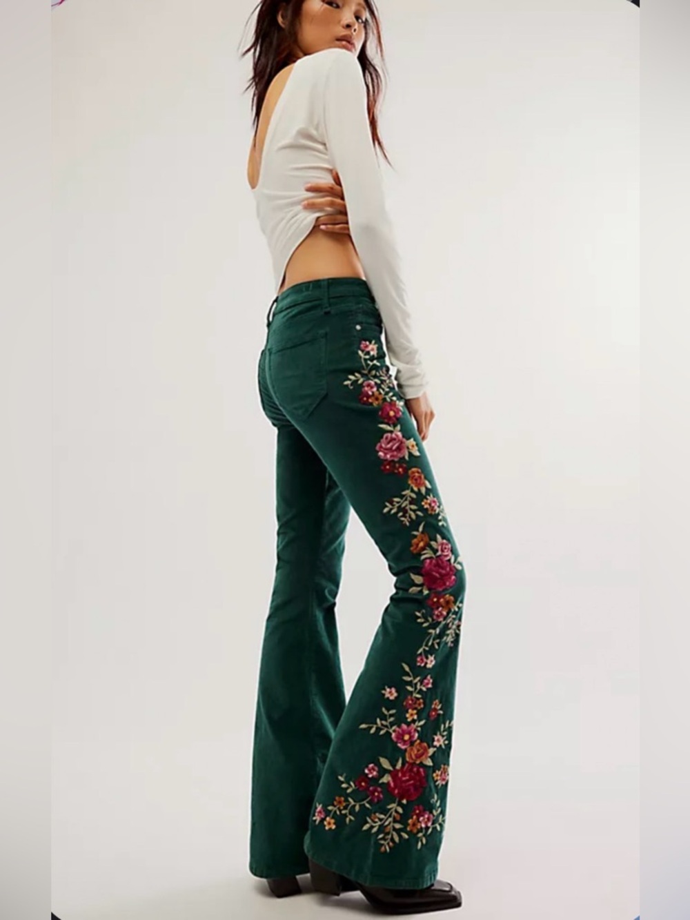Driftwood Farrah Embroidered Cord Boho Flare Jeans Size 26